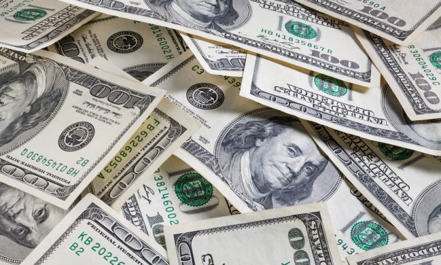 set of american dollar bills as background