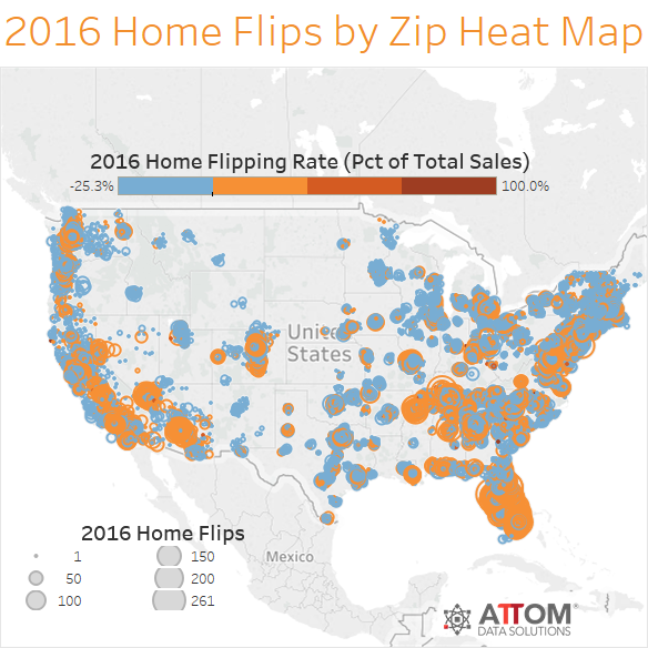 2016 Home Flips by ZIP Heat Map