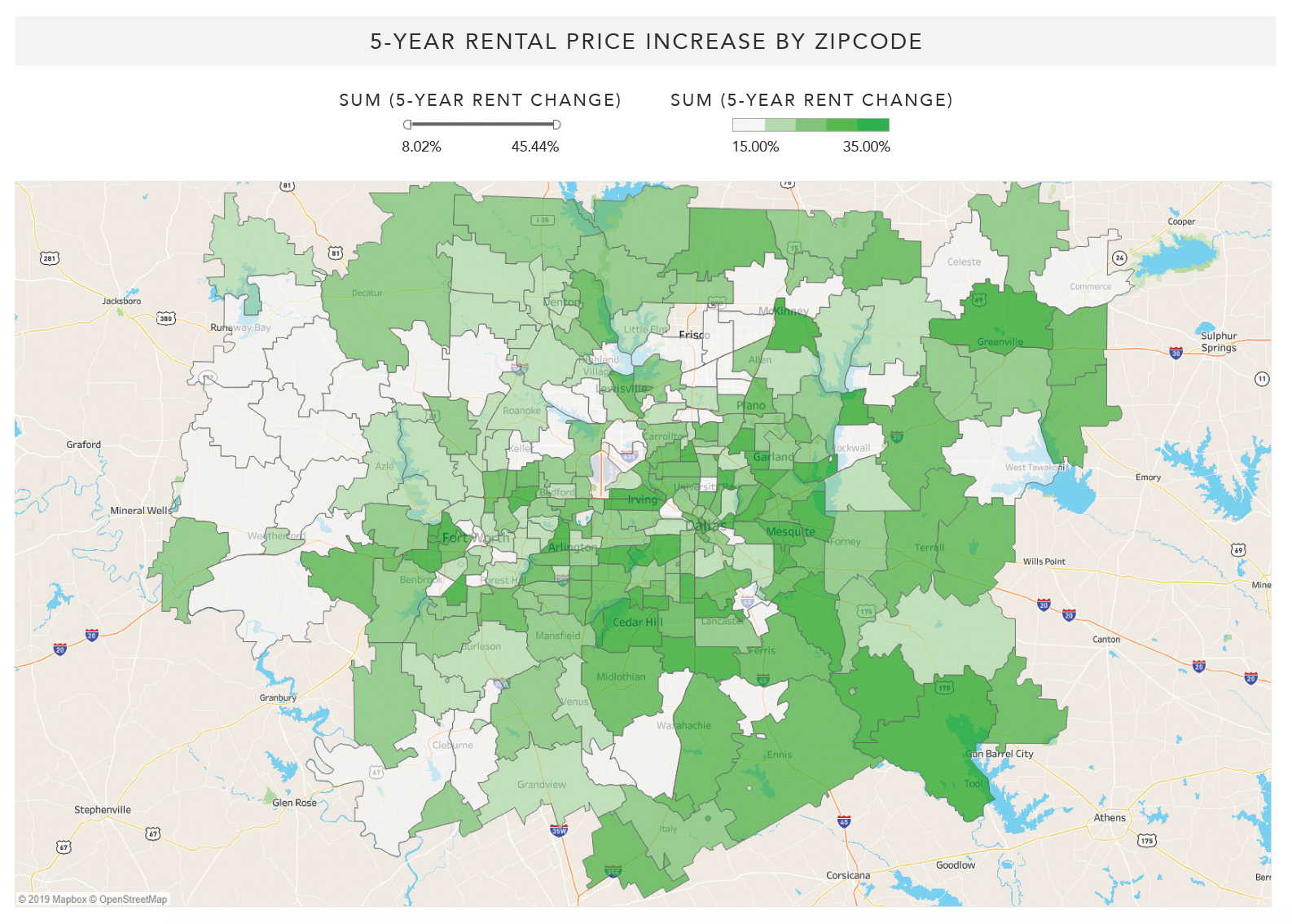 5-YEAR RENTAL PRICE INCREASE BY ZIPCODE