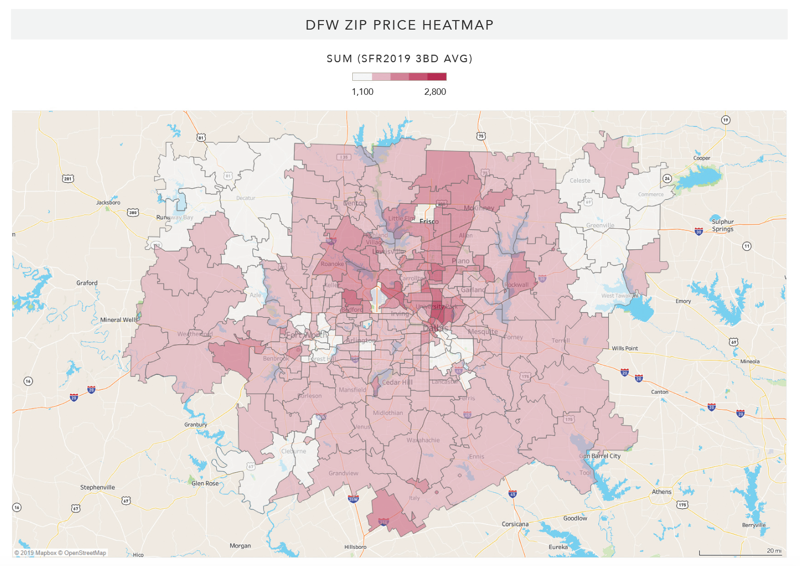 DFW Zip price heatmap